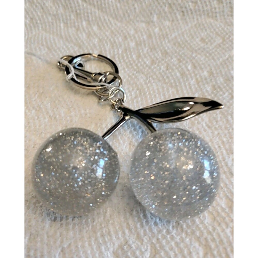 Glitter Clear Cherries Acrylic Bag Charm/Key Chain 1.25" Diameter Each Cherries